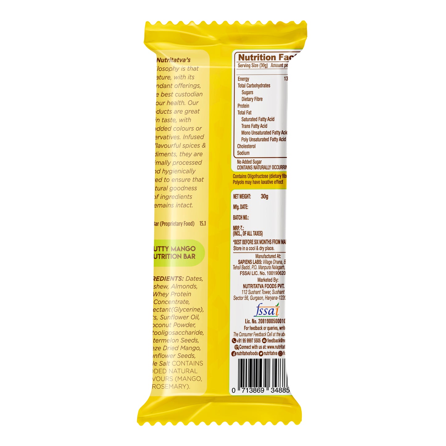 Nutty Mango Nutrition Bar, 30g - Great snack for weight management!